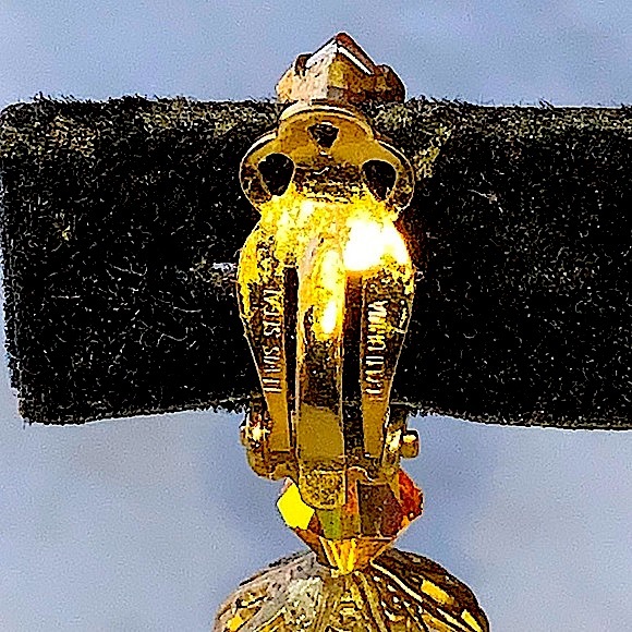 LEWIS SEGAL OF CALIFORNIA EARRINGS CLIP DANGLE AMBER AURORA BOREALIS - Picture 8 of 8